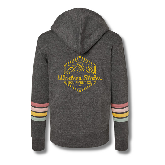 Western Sunset - Ladies Striped Sleeves Zip Hoodie