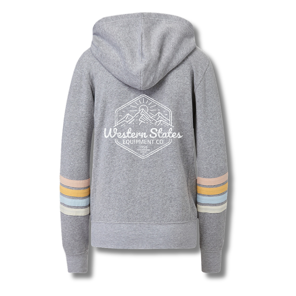 Western Sunset - Ladies Striped Sleeves Zip Hoodie