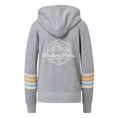 Western Sunset - Ladies Striped Sleeves Zip Hoodie