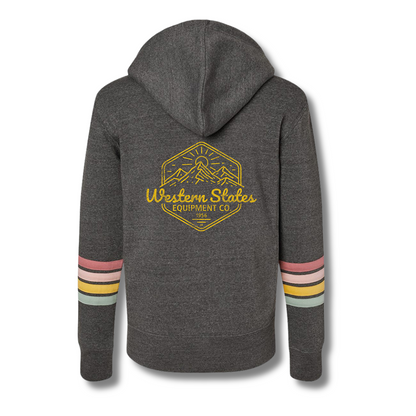 Western Sunset - Ladies Striped Sleeves Zip Hoodie