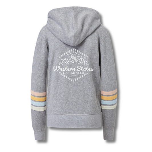 Western Sunset - Ladies Striped Sleeves Zip Hoodie