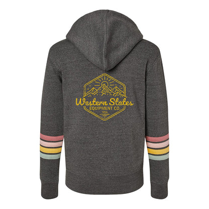 Western Sunset - Ladies Striped Sleeves Zip Hoodie