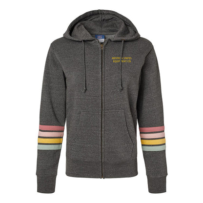 Western Sunset - Ladies Striped Sleeves Zip Hoodie