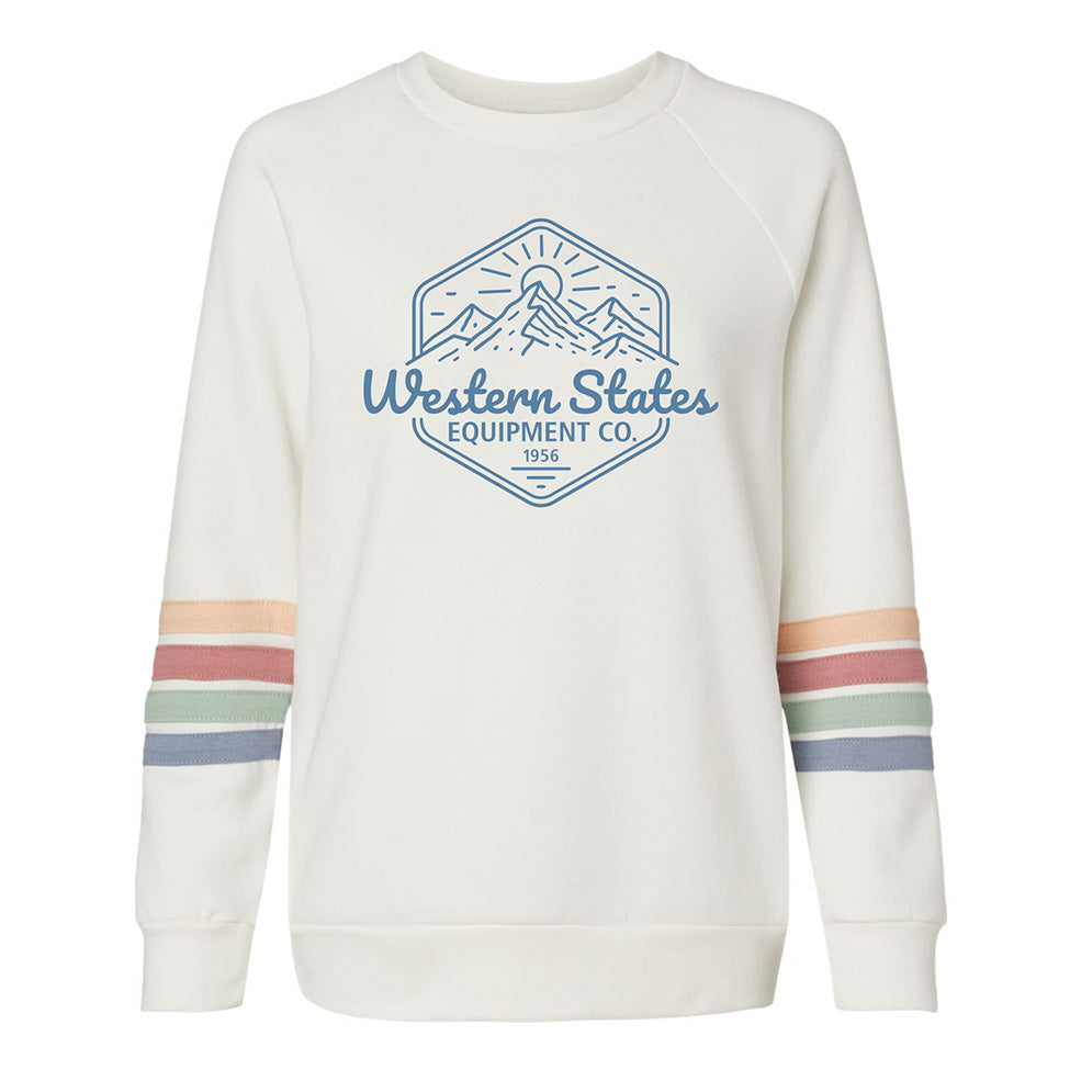 Western Sunset - Ladies Striped Sleeves Crewneck Sweatshirt